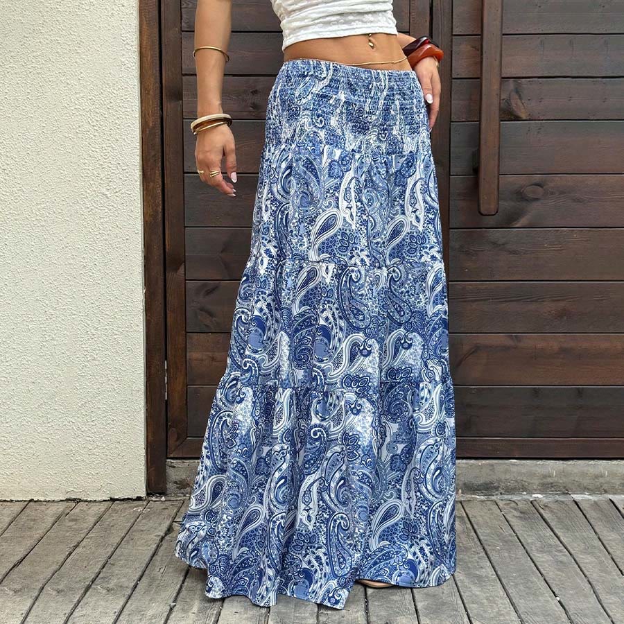 Abito lungo da donna Olivenorma Resort con stampa paisley, vita alta e balze. - image 30