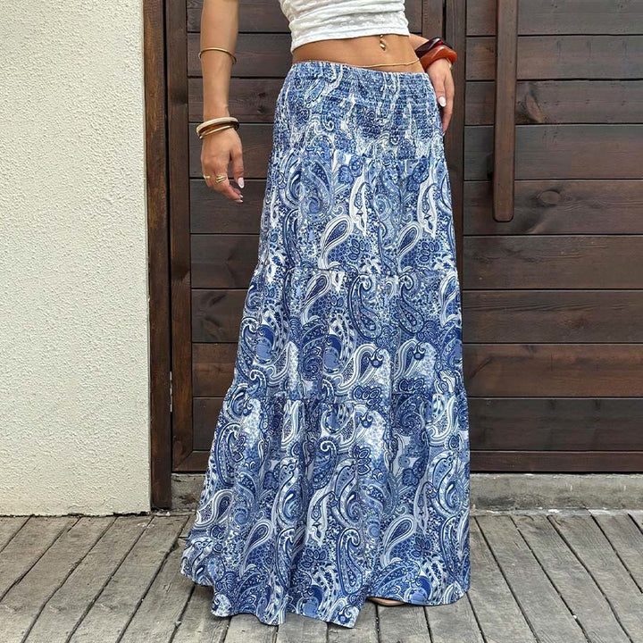 Abito lungo da donna Olivenorma Resort con stampa paisley, vita alta e balze. - image 30