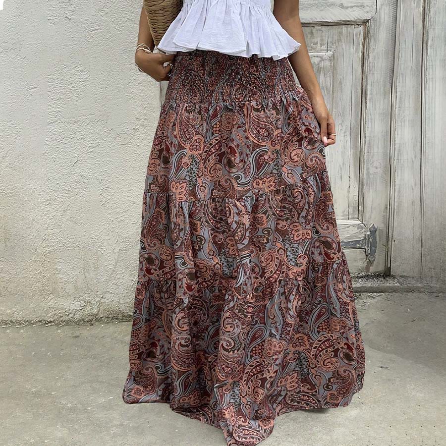 Abito lungo da donna Olivenorma Resort con stampa paisley, vita alta e balze. - image 27
