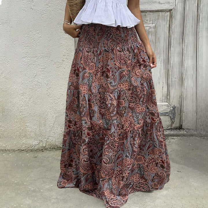 Abito lungo da donna Olivenorma Resort con stampa paisley, vita alta e balze. - image 27