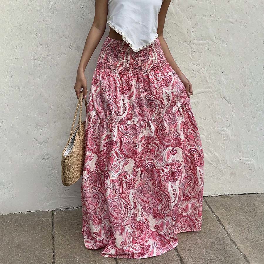 Abito lungo da donna Olivenorma Resort con stampa paisley, vita alta e balze. - image 17