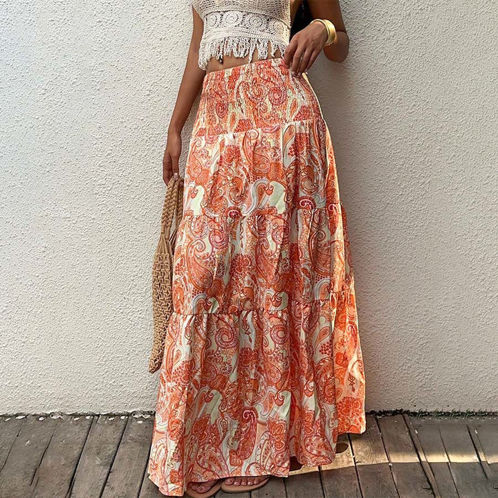 Abito lungo da donna Olivenorma Resort con stampa paisley, vita alta e balze. - Arancia - XL - image 19