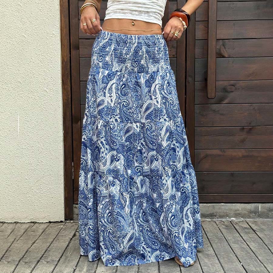 Abito lungo da donna Olivenorma Resort con stampa paisley, vita alta e balze. - image 31