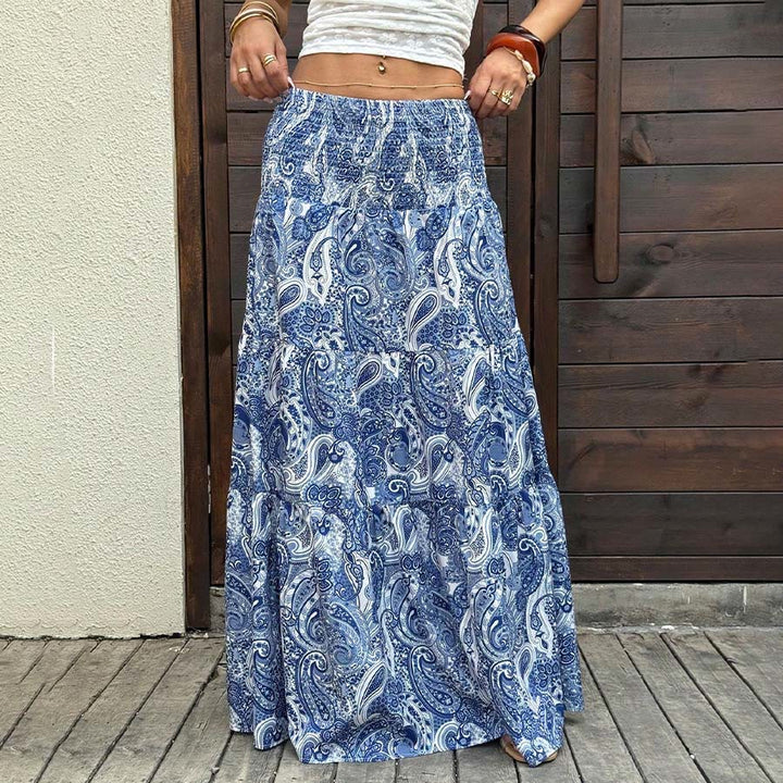 Abito lungo da donna Olivenorma Resort con stampa paisley, vita alta e balze. - image 31