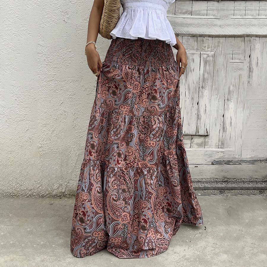 Abito lungo da donna Olivenorma Resort con stampa paisley, vita alta e balze. - Grigio - XL - image 24