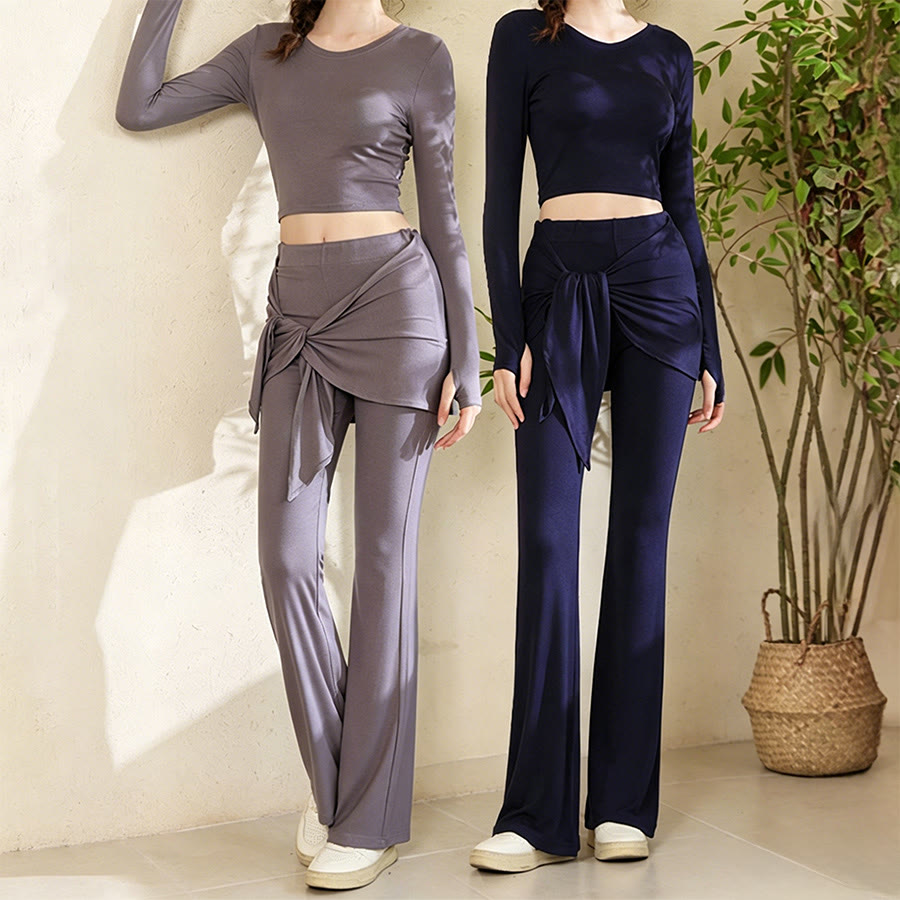 Pantaloni da yoga da donna Olivenorma con vita annodata, design asimmetrico a portafoglio, vita alta e gamba svasata. - image 10