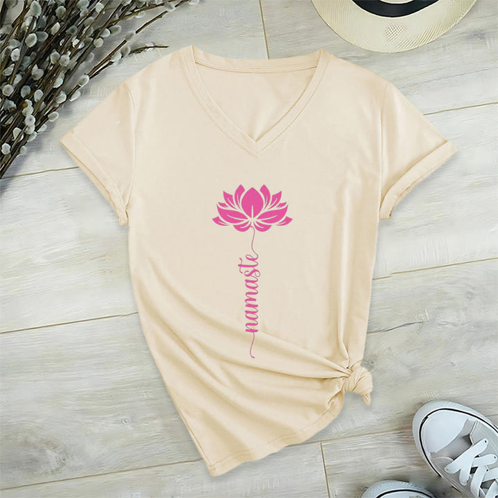 T-shirt Olivenorma Minimal Namaste Lotus Silhouette Print V-Neck - image 29