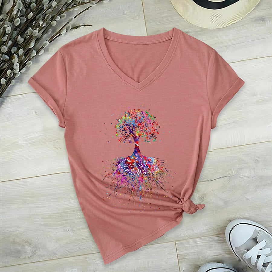 Maglietta da yoga con scollo a V Olivenorma con stampa "Albero della vita ad acquerello con radici". - Rosa - 2XL - image 6