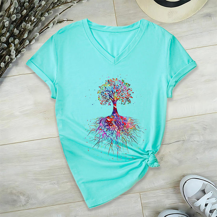 Maglietta da yoga con scollo a V Olivenorma con stampa "Albero della vita ad acquerello con radici". - Lago Blu - 2XL - image 9