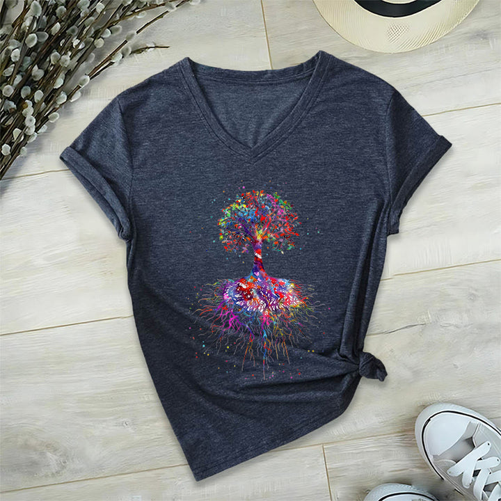 Maglietta da yoga con scollo a V Olivenorma con stampa "Albero della vita ad acquerello con radici". - Blu navy - 2XL - image 18