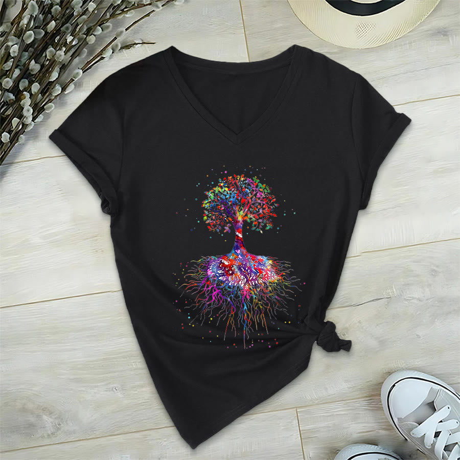 Maglietta da yoga con scollo a V Olivenorma con stampa "Albero della vita ad acquerello con radici". - Nero - 2XL - image 12