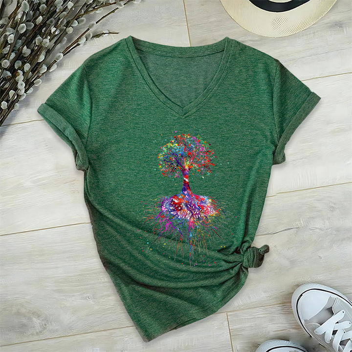 Maglietta da yoga con scollo a V Olivenorma con stampa "Albero della vita ad acquerello con radici". - Verde scuro - 2XL - image 21