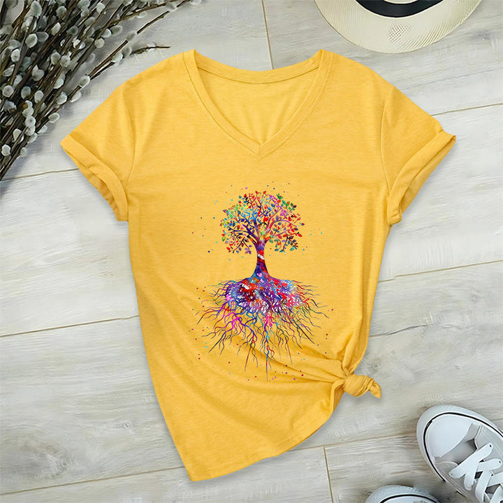 Maglietta da yoga con scollo a V Olivenorma con stampa "Albero della vita ad acquerello con radici". - Giallo - 2XL - image 30