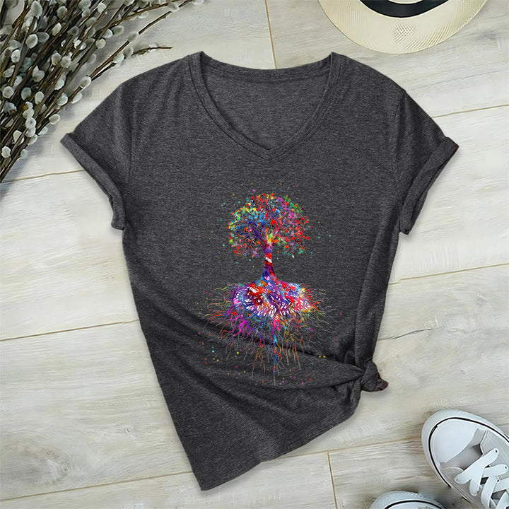 Maglietta da yoga con scollo a V Olivenorma con stampa "Albero della vita ad acquerello con radici". - Grigio - 2XL - image 15
