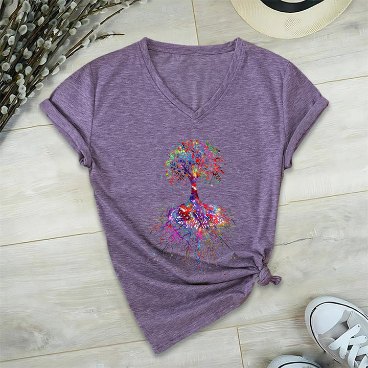 Maglietta da yoga con scollo a V Olivenorma con stampa "Albero della vita ad acquerello con radici". - Viola - 2XL - image 36