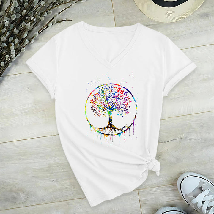 T-shirt Olivenorma con grafica circolare dell'Albero della Vita e scollo a V. - Bianco - 2XL - image 15
