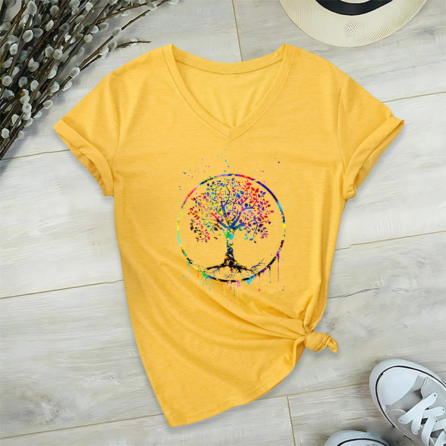 T-shirt Olivenorma con grafica circolare dell'Albero della Vita e scollo a V. - Giallo - 2XL - image 30