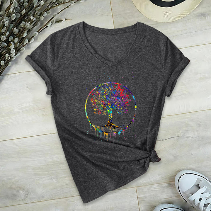 T-shirt Olivenorma con grafica circolare dell'Albero della Vita e scollo a V. - Grigio - 2XL - image 12