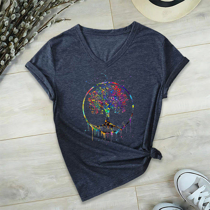 T-shirt Olivenorma con grafica circolare dell'Albero della Vita e scollo a V. - Blu navy - 2XL - image 18