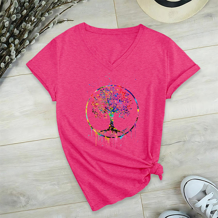 T-shirt Olivenorma con grafica circolare dell'Albero della Vita e scollo a V. - Rosso rosa - 2XL - image 33