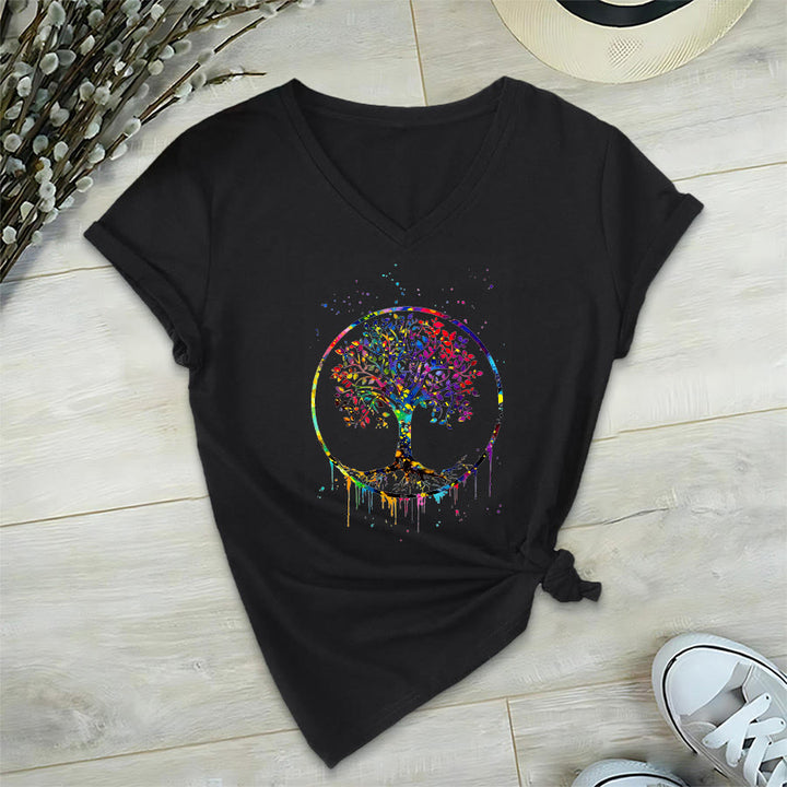 T-shirt Olivenorma con grafica circolare dell'Albero della Vita e scollo a V. - Nero - 2XL - image 9