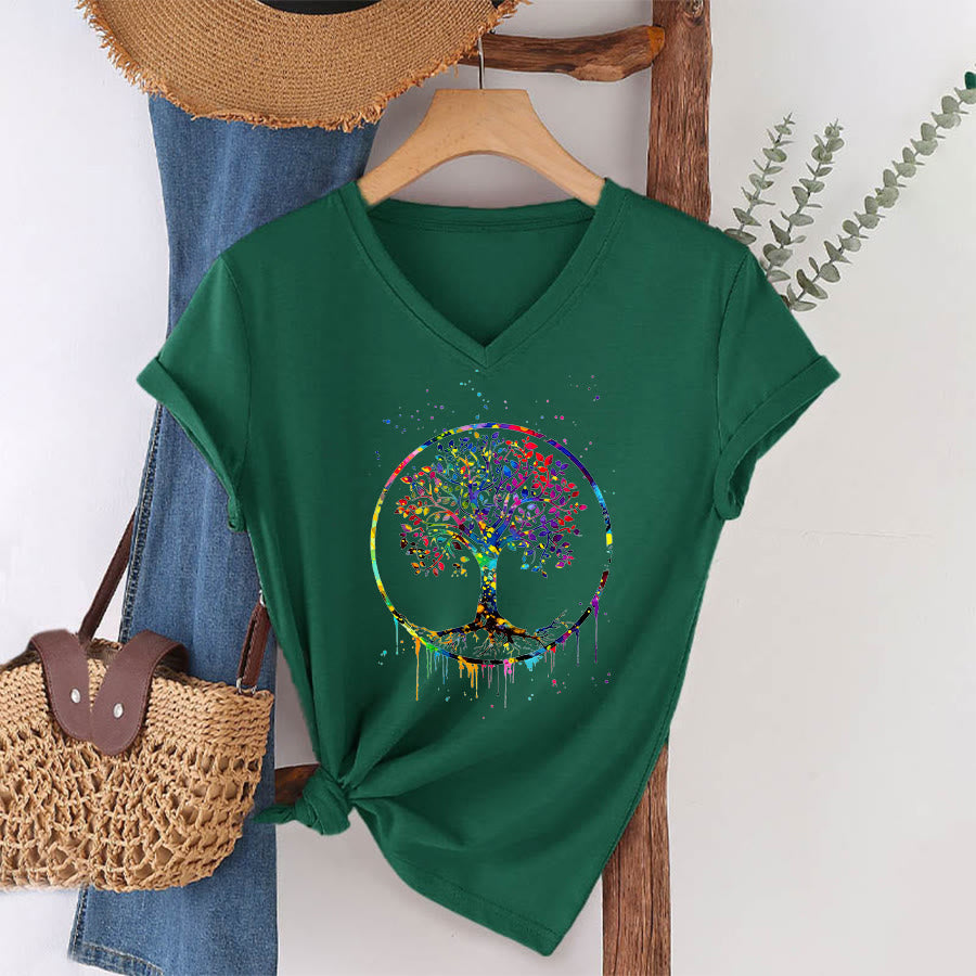 T-shirt Olivenorma con grafica circolare dell'Albero della Vita e scollo a V. - image 22