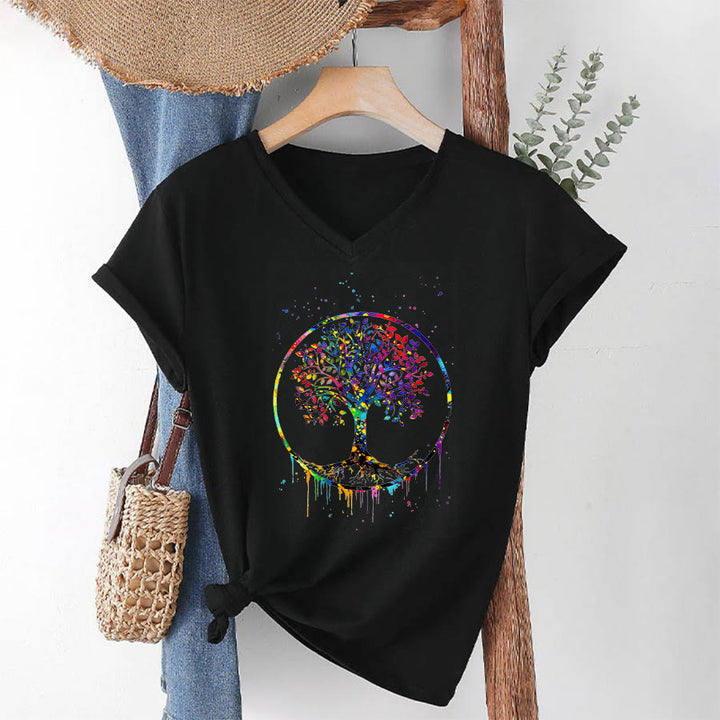 T-shirt Olivenorma con grafica circolare dell'Albero della Vita e scollo a V. - image 10