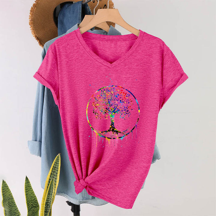 T-shirt Olivenorma con grafica circolare dell'Albero della Vita e scollo a V. - image 34