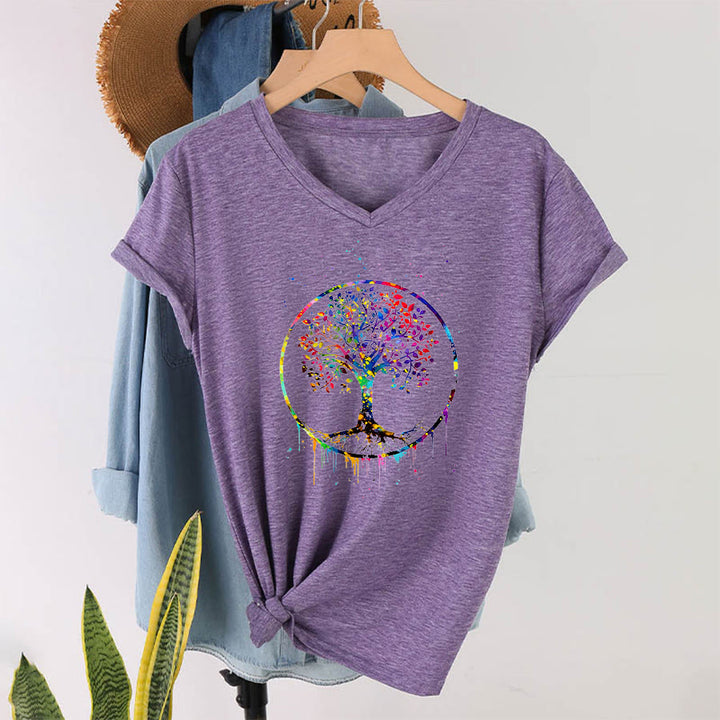 T-shirt Olivenorma con grafica circolare dell'Albero della Vita e scollo a V. - image 37