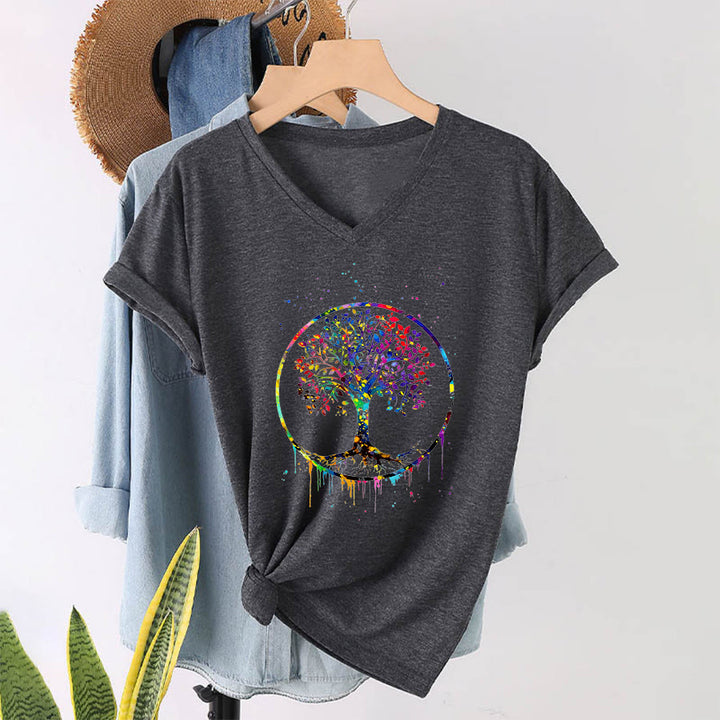 T-shirt Olivenorma con grafica circolare dell'Albero della Vita e scollo a V. - image 13