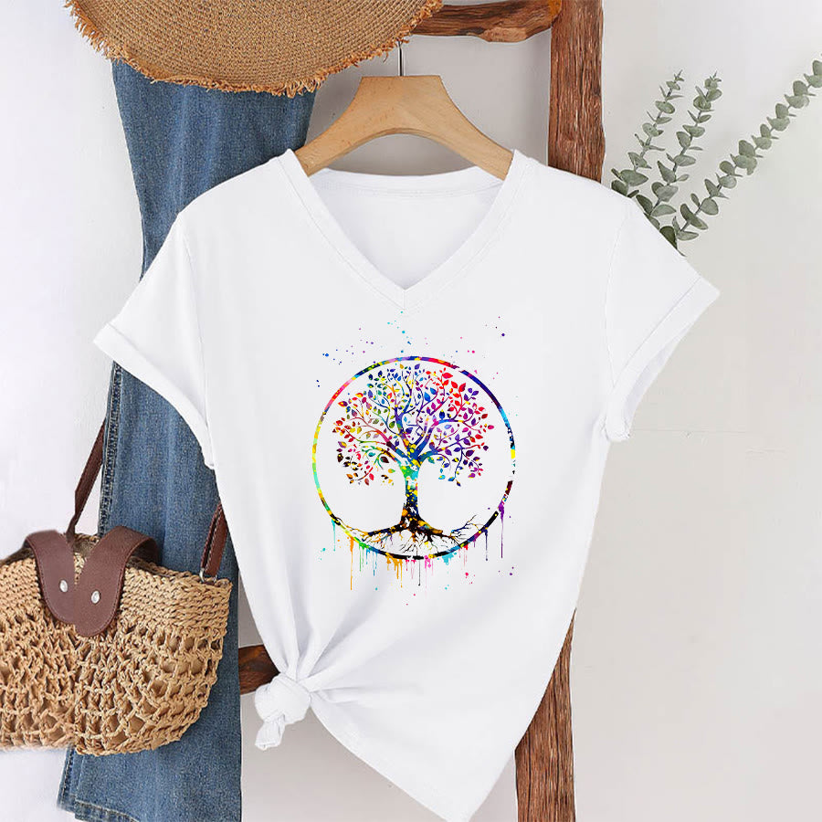 T-shirt Olivenorma con grafica circolare dell'Albero della Vita e scollo a V. - image 16
