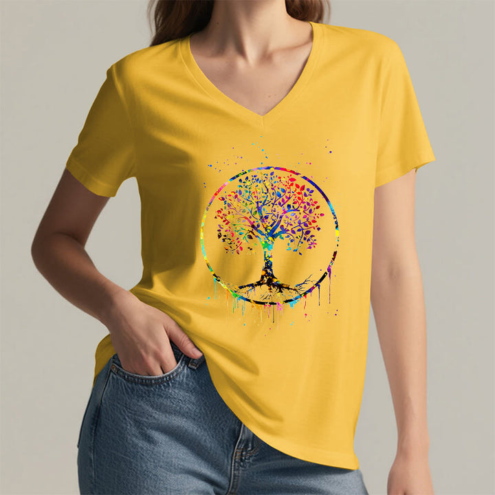 T-shirt Olivenorma con grafica circolare dell'Albero della Vita e scollo a V. - image 32