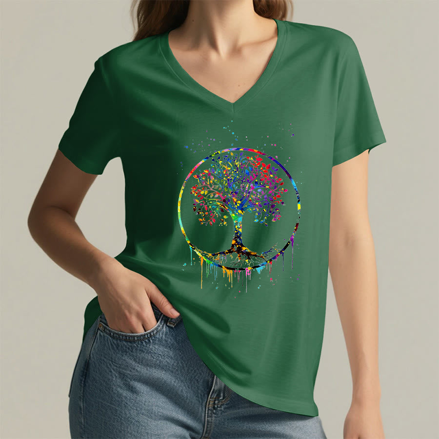 T-shirt Olivenorma con grafica circolare dell'Albero della Vita e scollo a V. - image 23