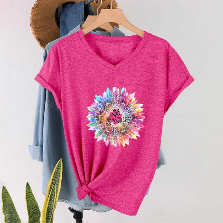 T-shirt con scollo a V ispirata al Mandala Om Namaste ispirata allo Zen Olivenorma - Rosso rosa - 2XL - image 33