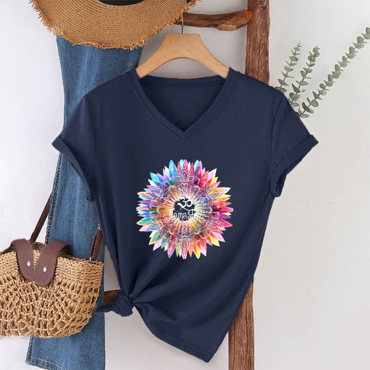T-shirt con scollo a V ispirata al Mandala Om Namaste ispirata allo Zen Olivenorma - Blu navy - 2XL - image 18