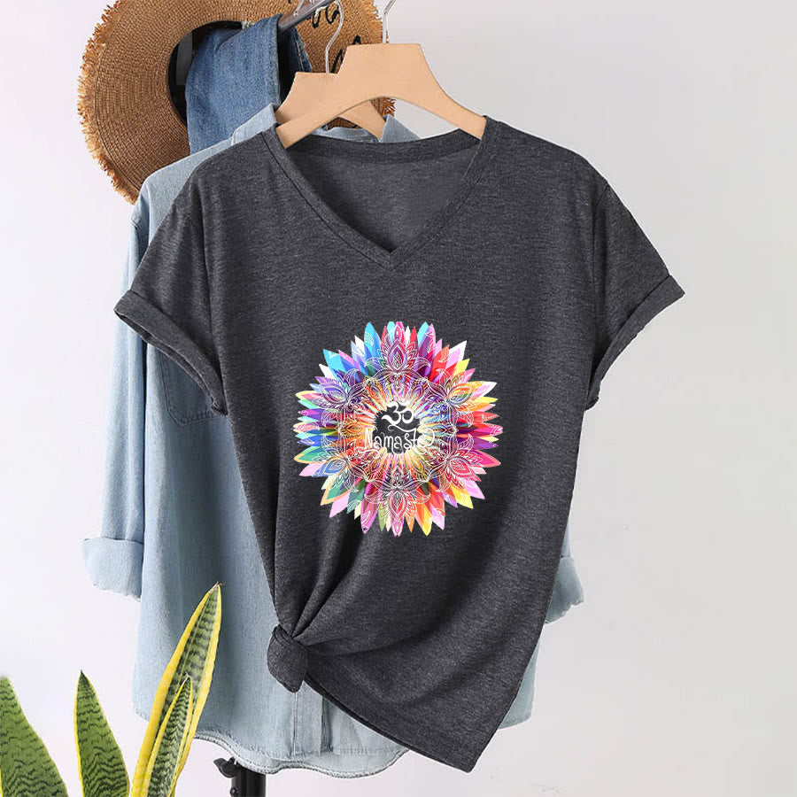 T-shirt con scollo a V ispirata al Mandala Om Namaste ispirata allo Zen Olivenorma - Grigio - 2XL - image 15