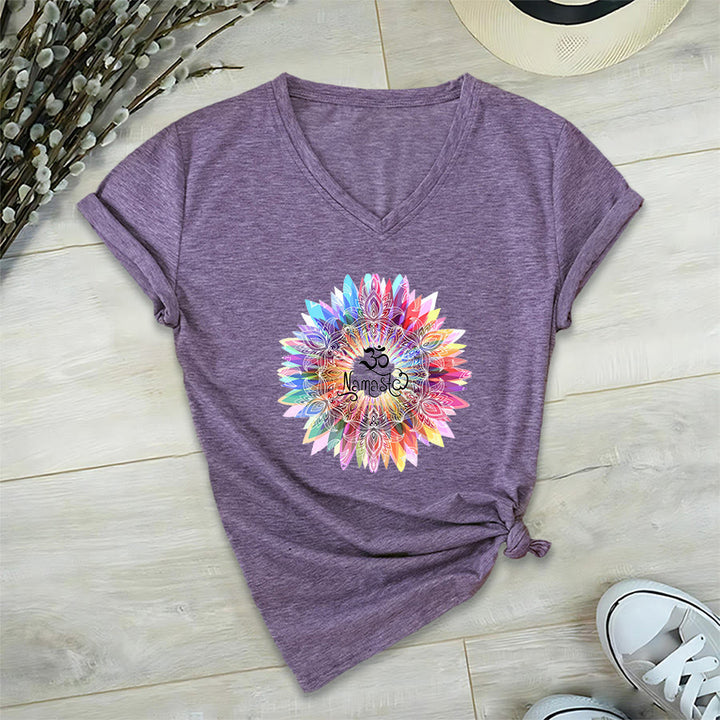 T-shirt con scollo a V ispirata al Mandala Om Namaste ispirata allo Zen Olivenorma - image 38