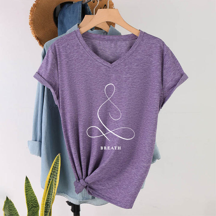 T-shirt Olivenorma con scollo a V e stampa minimalista "Pose Yoga Calma e Respiro". - RESPIRO - Viola - 2XL - image 75