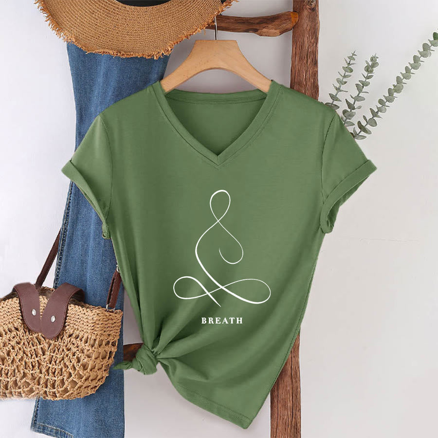 T-shirt Olivenorma con scollo a V e stampa minimalista "Pose Yoga Calma e Respiro". - RESPIRO - Verde oliva - 2XL - image 51