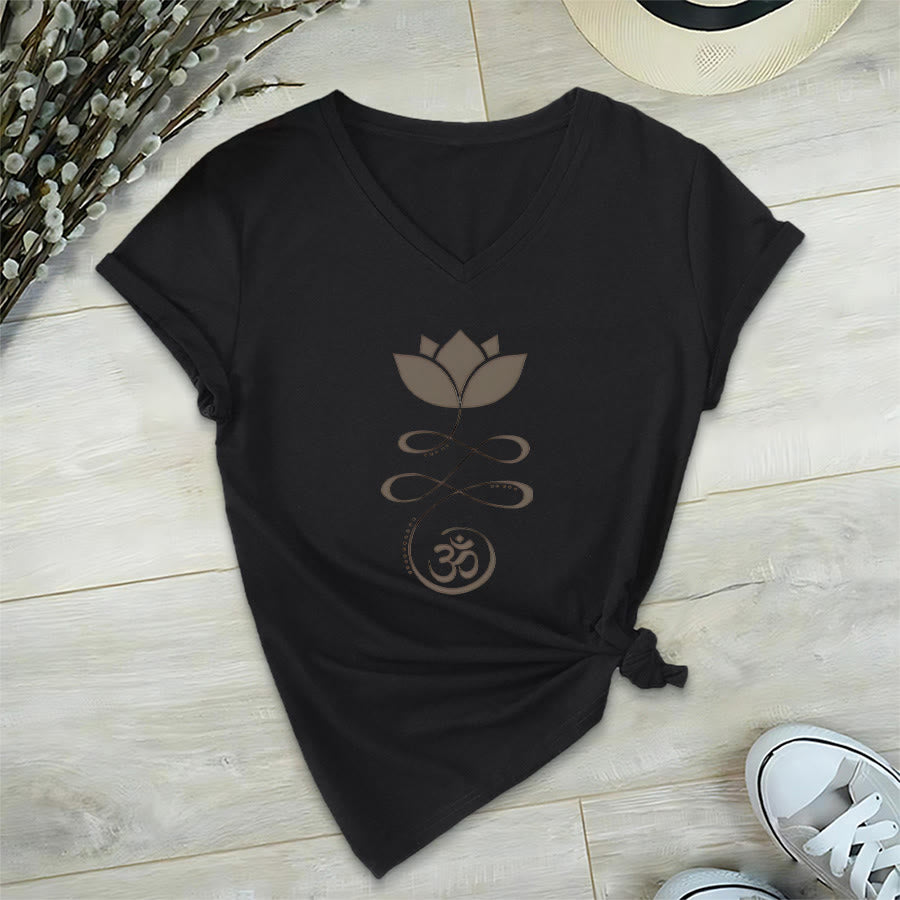 Olivenorma Lotus con simbolo Om e stampa Unalome, t-shirt yoga con scollo a V. - Nero - 2XL - image 12