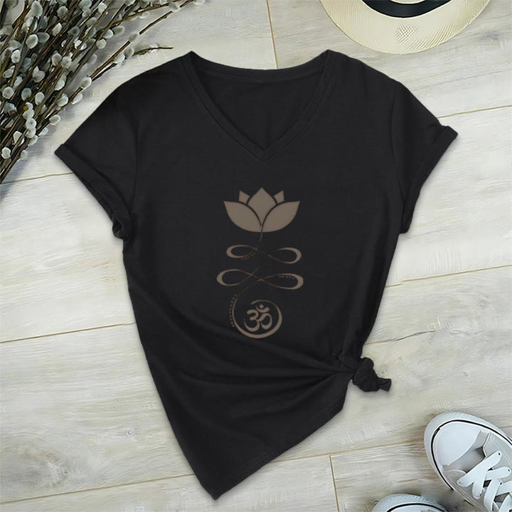 Olivenorma Lotus con simbolo Om e stampa Unalome, t-shirt yoga con scollo a V. - Nero - 2XL - image 12