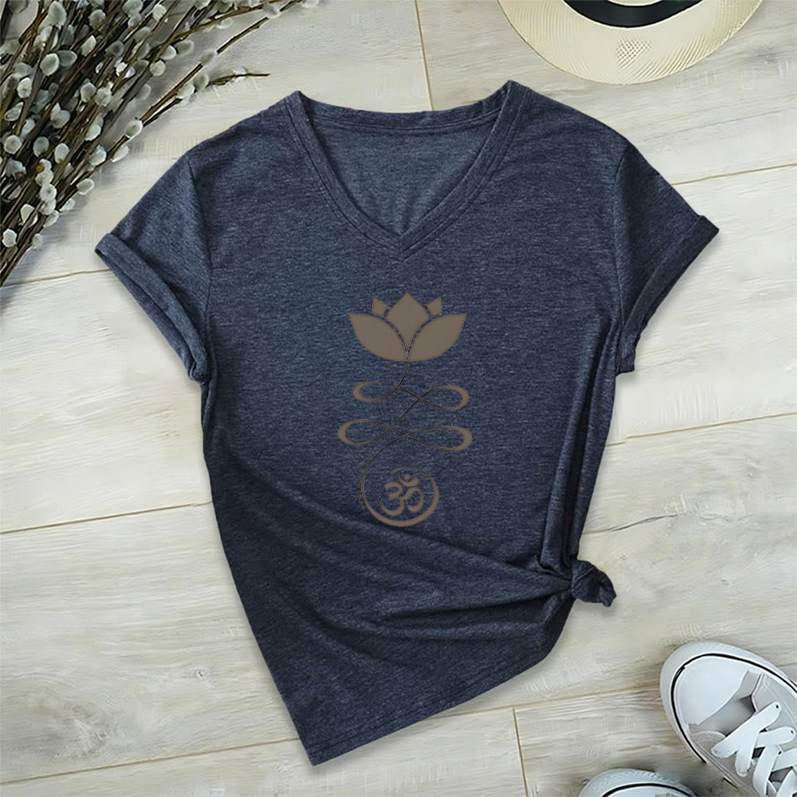 Olivenorma Lotus con simbolo Om e stampa Unalome, t-shirt yoga con scollo a V. - Blu navy - 2XL - image 21