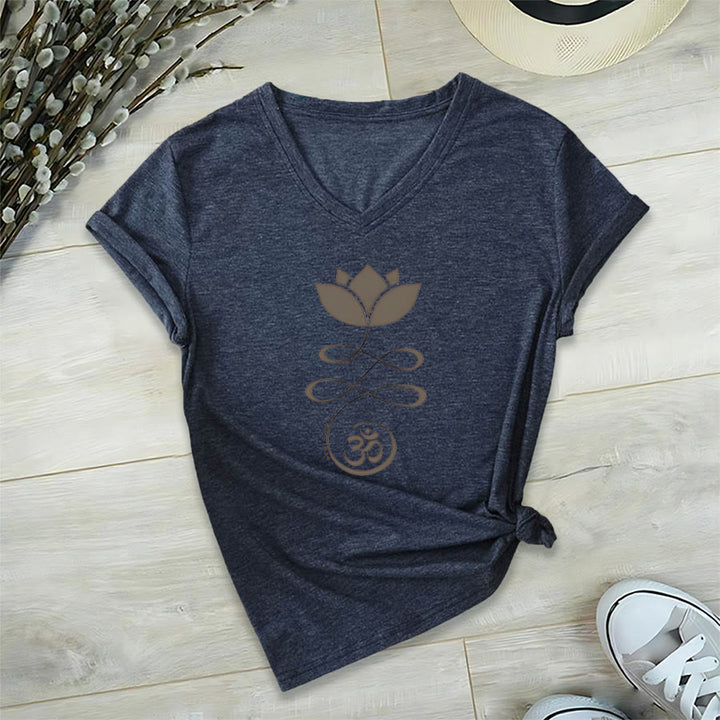 Olivenorma Lotus con simbolo Om e stampa Unalome, t-shirt yoga con scollo a V. - Blu navy - 2XL - image 21