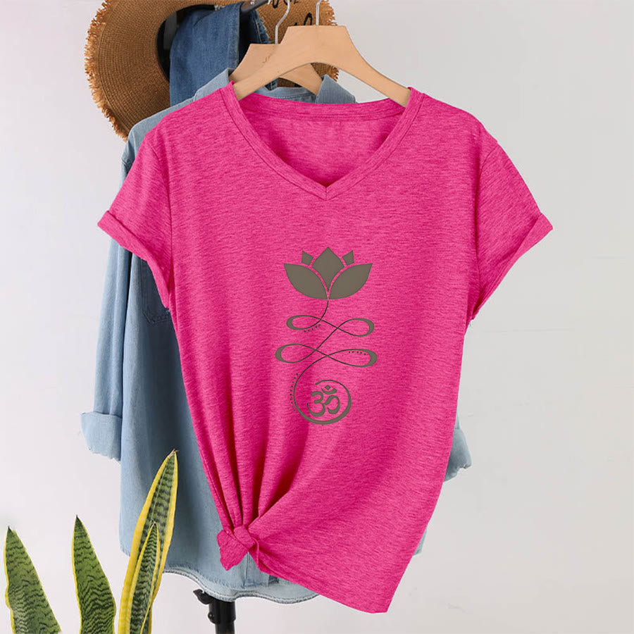 Olivenorma Lotus con simbolo Om e stampa Unalome, t-shirt yoga con scollo a V. - image 34