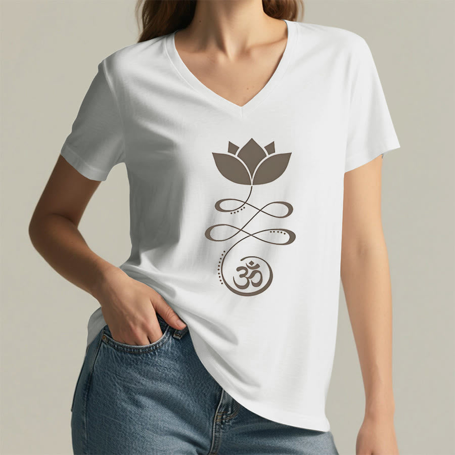 Olivenorma Lotus con simbolo Om e stampa Unalome, t-shirt yoga con scollo a V. - image 20