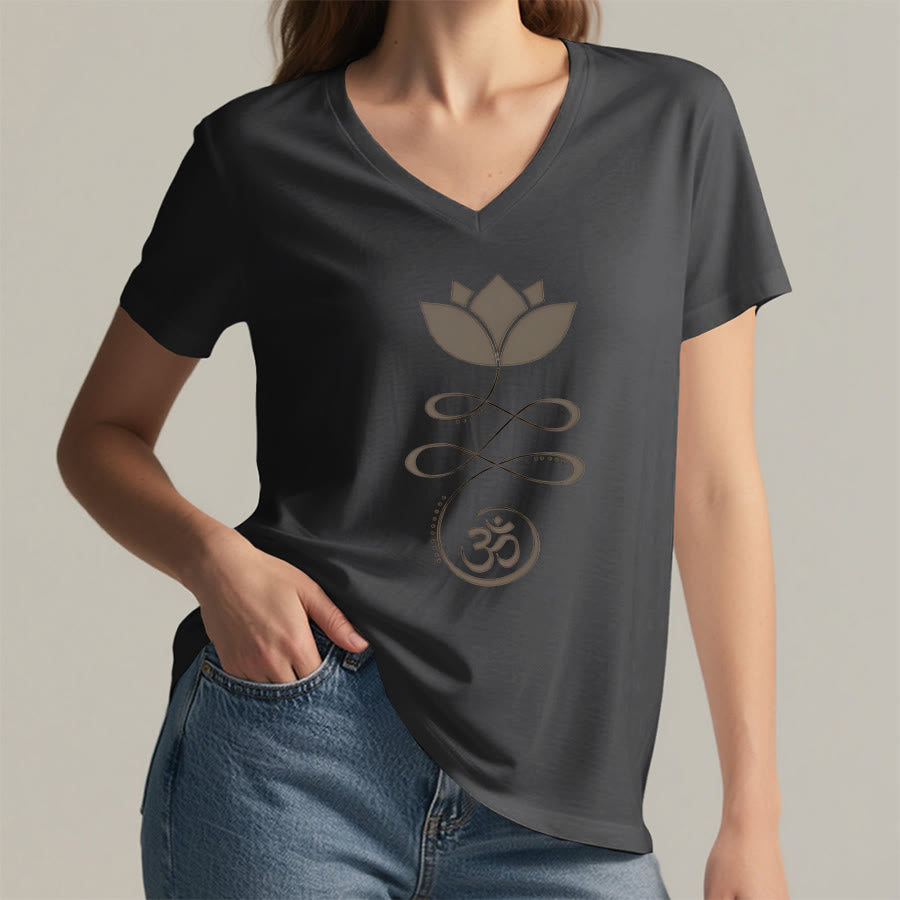 Olivenorma Lotus con simbolo Om e stampa Unalome, t-shirt yoga con scollo a V. - image 17