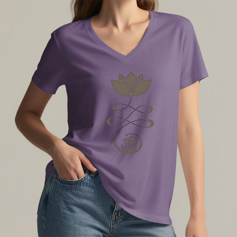 Olivenorma Lotus con simbolo Om e stampa Unalome, t-shirt yoga con scollo a V. - image 38