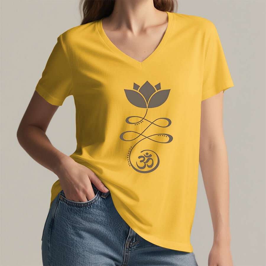 Olivenorma Lotus con simbolo Om e stampa Unalome, t-shirt yoga con scollo a V. - image 32