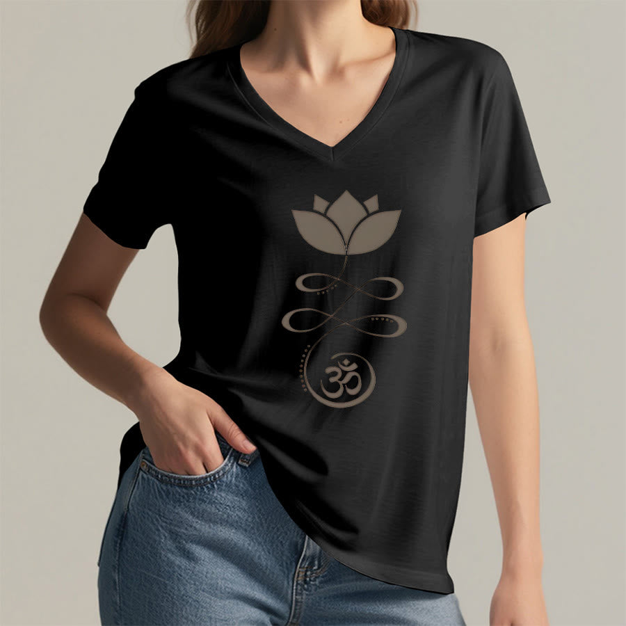 Olivenorma Lotus con simbolo Om e stampa Unalome, t-shirt yoga con scollo a V. - image 14