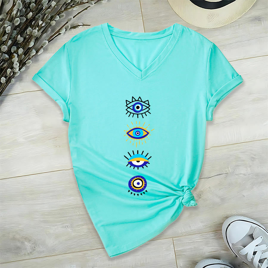 T-shirt da yoga con scollo a V e stampa "Evil Eye Collection" Olivenorma - Lago Blu - 2XL - image 9